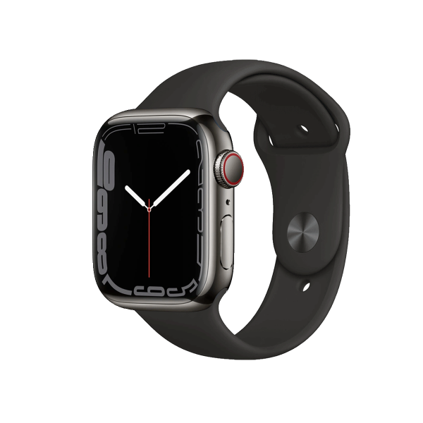 Refurbished Apple Watch Serie 7 | 41mm | Stainless Steel Graphit | Schwarzes Sportarmband | GPS | WiFi + 4G