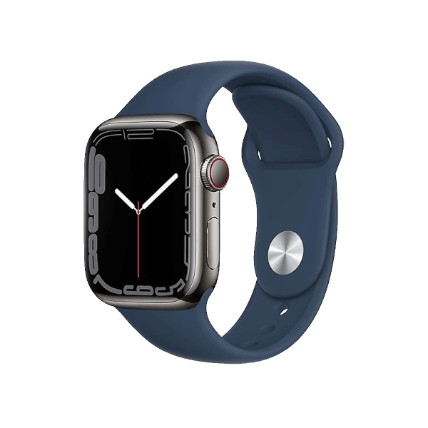 Refurbished Apple Watch Serie 7 | 41mm | Stainless Steel Graphit | Abyss Blaues Sportarmband | GPS | WiFi + 4G