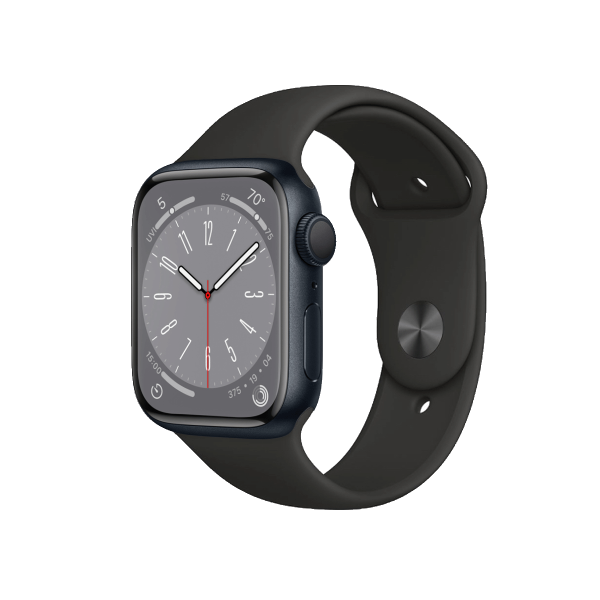 Refurbished Apple Watch Serie 8 | 41mm | Aluminium Mitternachtsblau | Schwarzes Sportarmband | GPS | WiFi