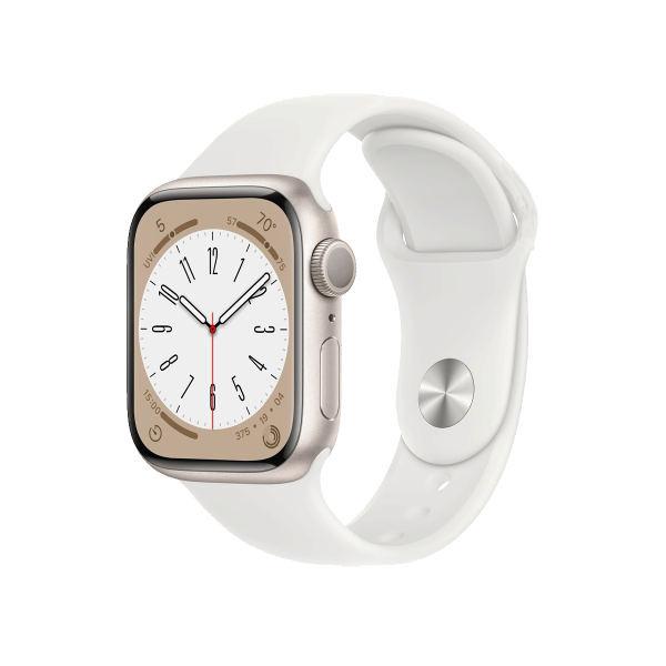 Refurbished Apple Watch Serie 8 | 41mm | Aluminium Starlight Weiß | Weißen Sportarmband | GPS | WiFi