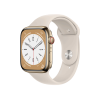 Refurbished Apple Watch Serie 8 | 45mm | Stainless Steel Gold | Starlight Weißes Sportarmband | GPS | WiFi + 4G