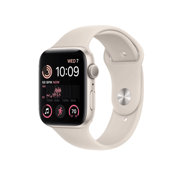 Refurbished Apple Watch Serie SE 2022 | 44mm | Aluminium Starlight Weiß | Starlight Weiß Sportarmband | GPS | WiFi